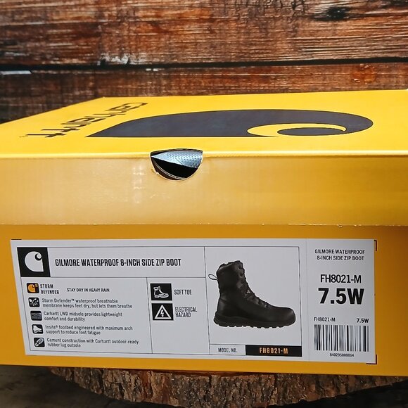 NEW Carhartt Gilmore Boots Mens 7.5 Wide Waterproof Black Side Zip Hiking FH8021